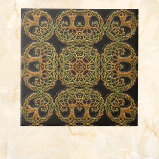 Double Tree of Life Faux on Black Embossed Pattern