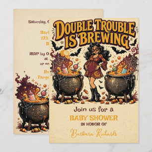Double Trouble Boy Girl Twins Baby Shower Invitation