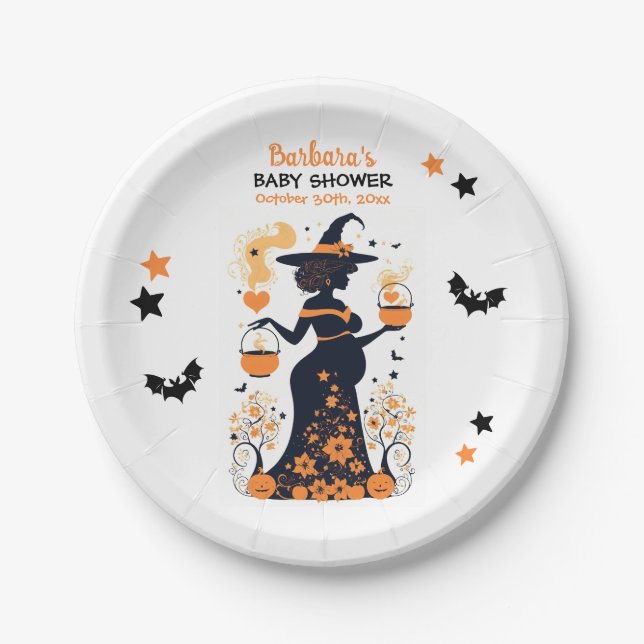 Double Trouble Brew - A Twin Halloween Baby Shower Paper Plates (Front)