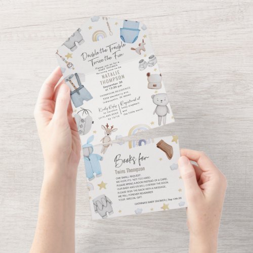 Double Trouble Clothes Twin Boys  Books Baby Show All In One Invitation