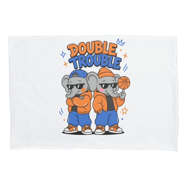 Double Trouble Cool Twin Elephants – A Pillow Case (Front)