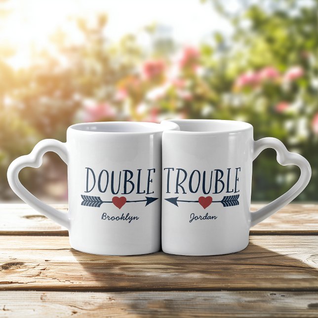 Double Trouble Couples Coffee Mug Set (Besties or partners in life, one for those that are lucky to share the journey with someone special.)