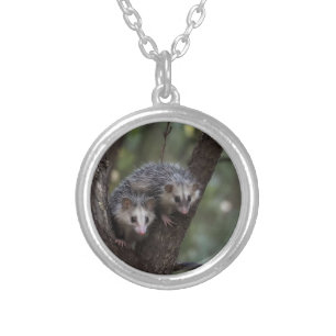 Double Trouble in the Canopy: Twin Possums Silver Plated Necklace