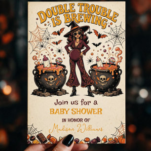 Double Trouble is Brewing Halloween Twins Invitation