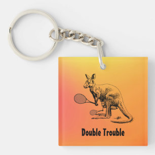 Double Trouble Kangaroo Tennis Player Keychain