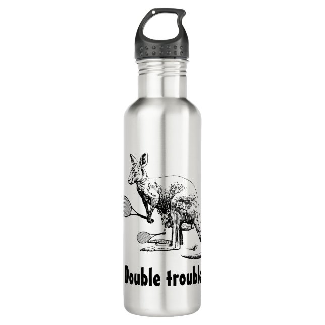 Double Trouble Kangaroo Tennis Player Stainless Steel Water Bottle (Front)