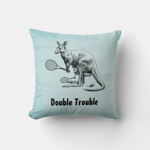 Double Trouble Kangaroo Tennis Player Throw Pillow