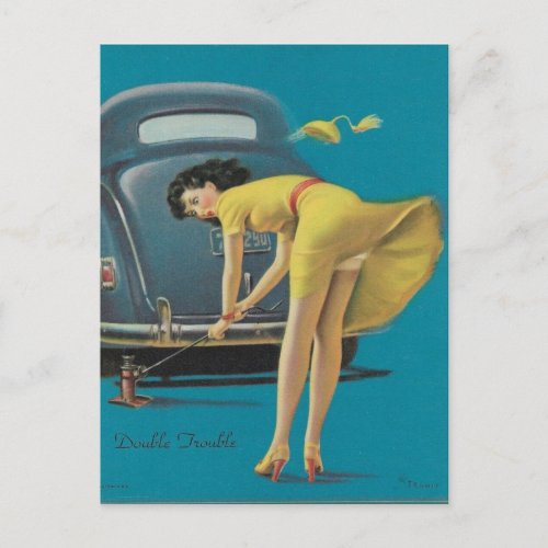 Double trouble     pin up art   postcard