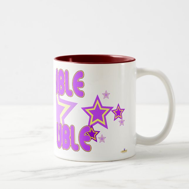 Double Trouble Purple Yellow Stars Part 2 Two-Tone Coffee Mug (Right)