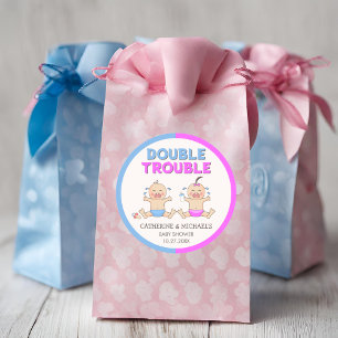 Double Trouble Twin Boy & Girl Baby Shower Classic Round Sticker