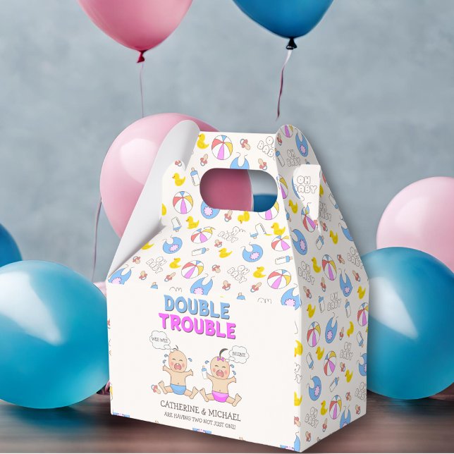 Double Trouble Twin Boy & Girl Baby Shower Favor Boxes (Creator Uploaded)