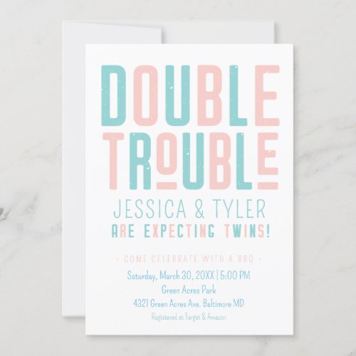 Double Trouble Twin BoyGirl Baby Shower Invitation