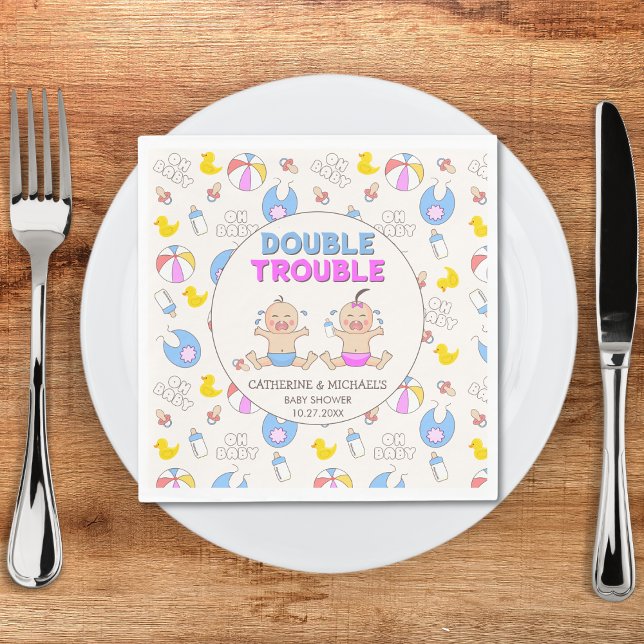 Double Trouble Twin Boy & Girl Baby Shower Napkins (Creator Uploaded)