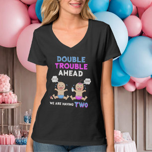 Double Trouble Twin Boy & Girl Mom To Be T-Shirt
