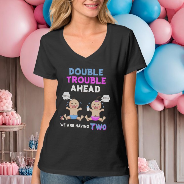 Double Trouble Twin Boy & Girl Mom To Be T-Shirt (Creator Uploaded)