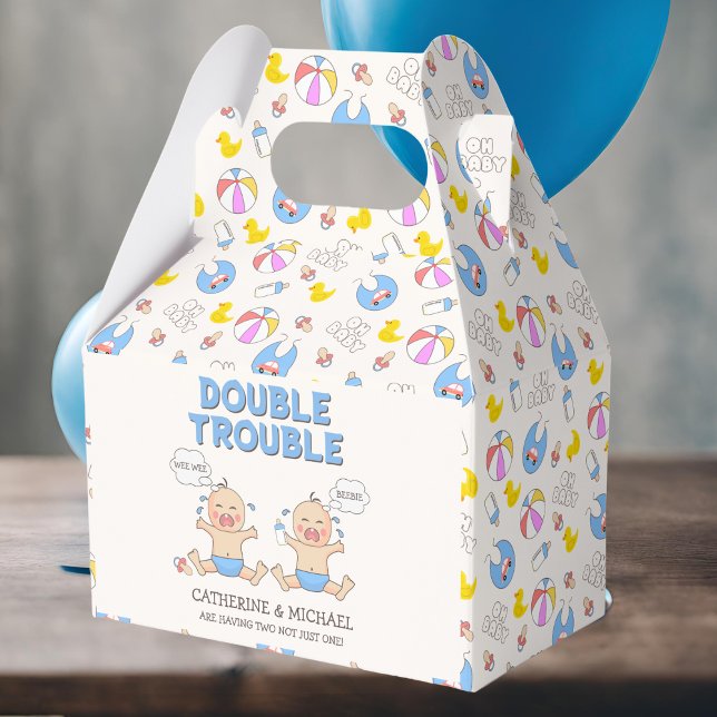 Double Trouble Twin Boys Baby Shower Favor Boxes (Creator Uploaded)