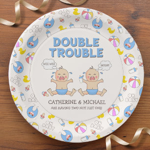 Double Trouble Twin Boys Baby Shower Paper Plates