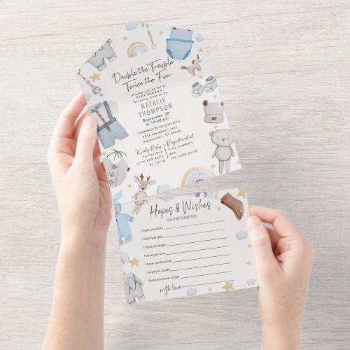 Double Trouble Twin Boys  Hopes Baby Shower All In One Invitation
