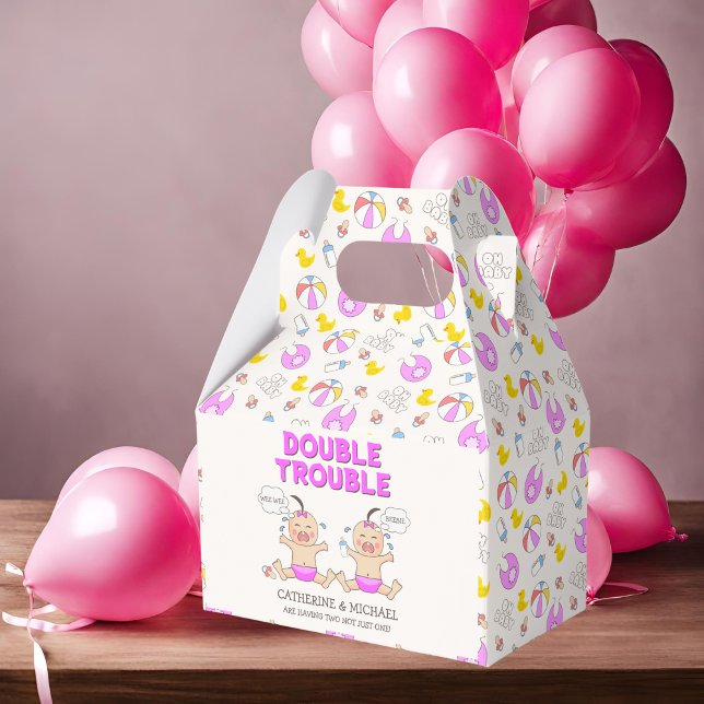 Double Trouble Twin Girls Baby Shower Favor Boxes (Creator Uploaded)