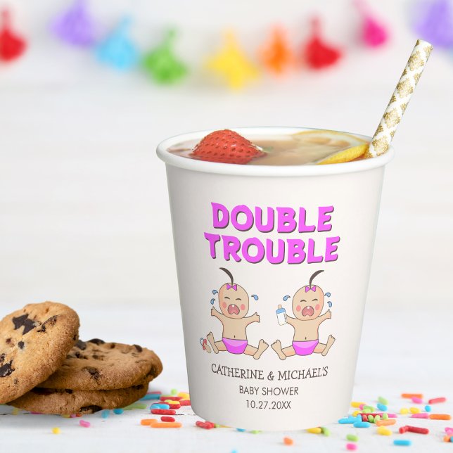 Double Trouble Twin Girls Baby Shower Paper Cups (Creator Uploaded)