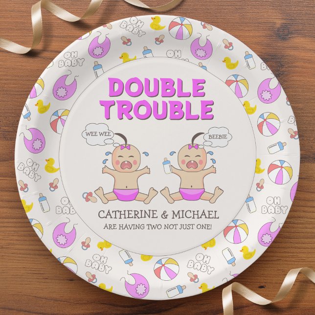 Double Trouble Twin Girls Baby Shower Paper Plates (Creator Uploaded)