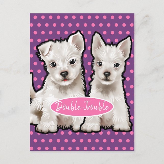 Double Trouble twin pups postcard (Front)
