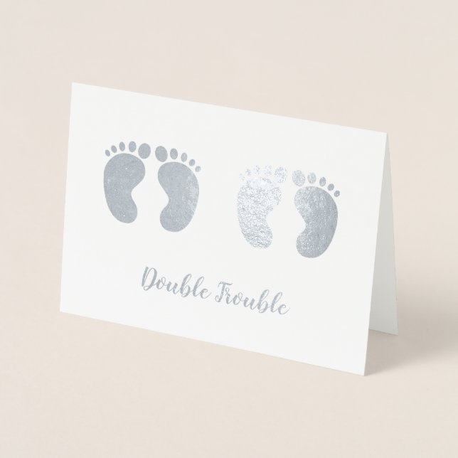 Double Trouble Twins New baby Announcement Silver (Front)