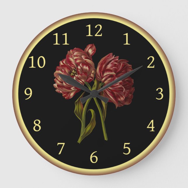 Double Tulips 004 ~ Botanical Art ~  Large Clock (Front)