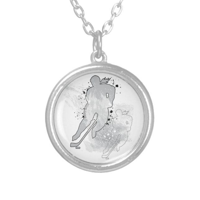 Double Vision Women's Girls Hockey (female) Silver Plated Necklace (Front)