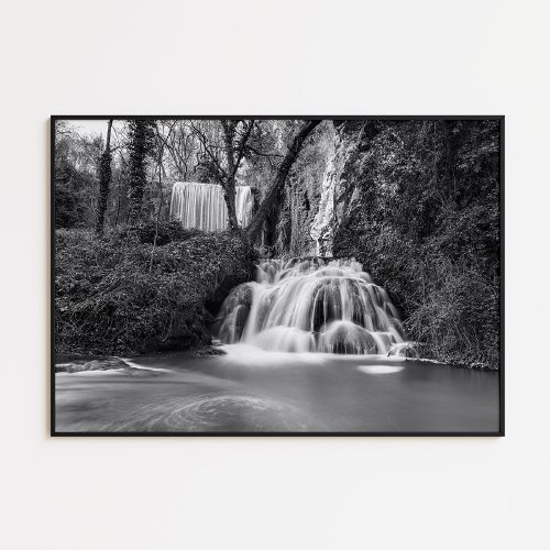 Double waterfall in black and white poster