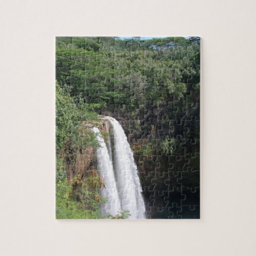 Double waterfall Wailua Falls Kauai Hawaii Jigsaw Puzzle