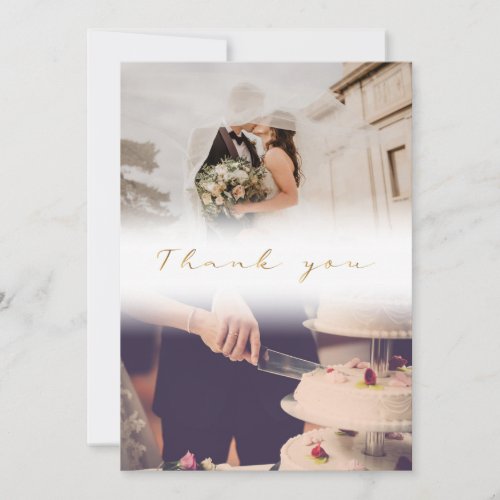 Double wedding photo elegant gold script thank you card