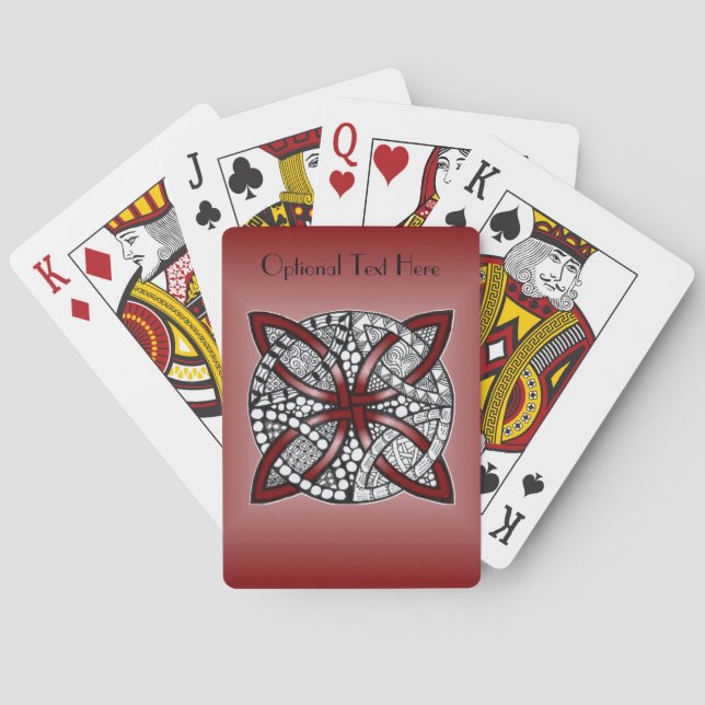 Double Wedding Ring Celtic Knot Pattern Red Poker Cards (Back)
