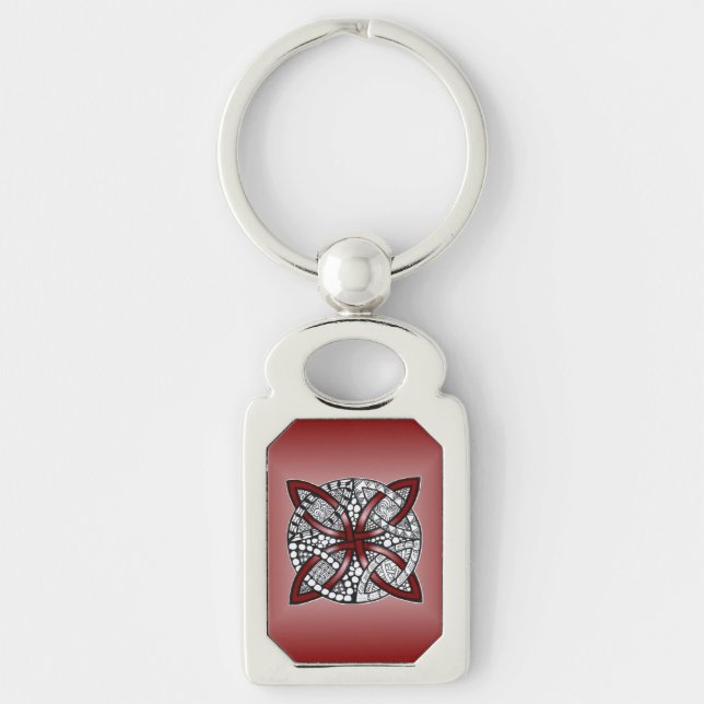 Double Wedding Ring or Celtic Knot Pattern Red Keychain (Front)