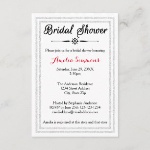 Double White Silver Trim -3x5 Bridal Shower Invite