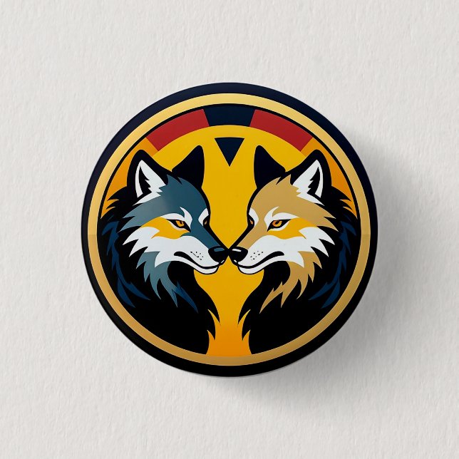 Double Wolf Emblem Logo With Golden Circle Button (Front)