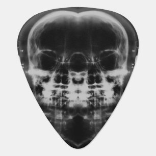 Double X-Ray Skulls with Headphones - B&W Guitar Pick