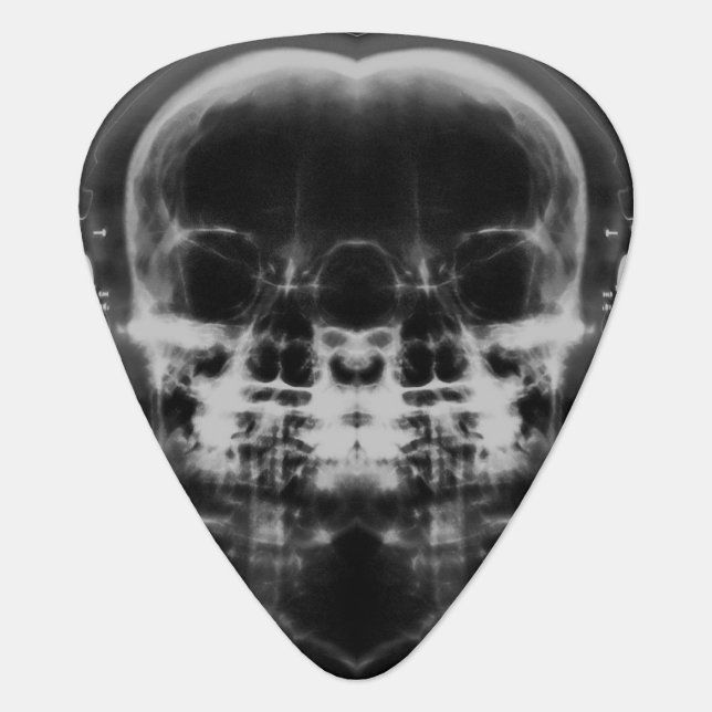 Double X-Ray Skulls with Headphones - B&W Guitar Pick (Front)