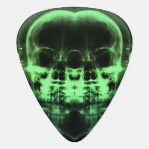 Double X-Ray Skulls with Headphones - Green Guitar Pick