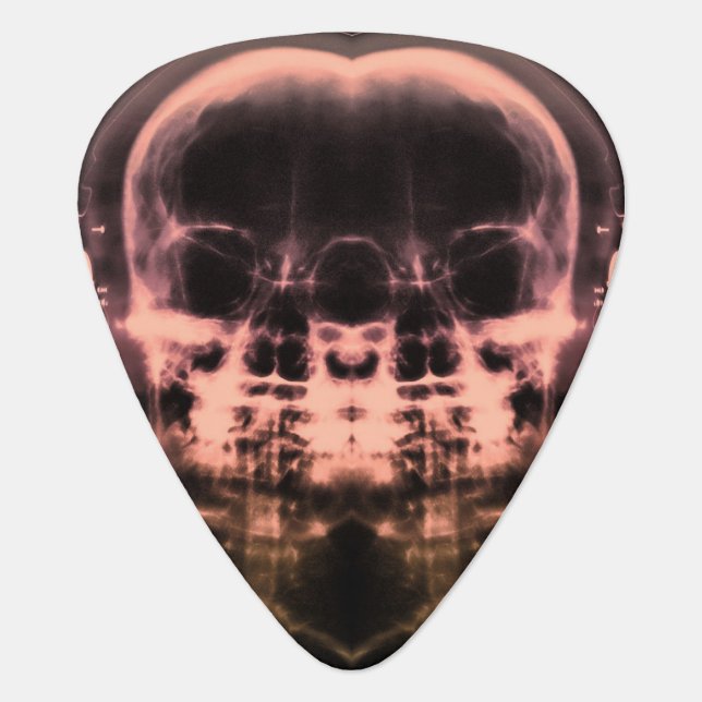 Double X-Ray Skulls with Headphones - Orange  Guitar Pick (Front)