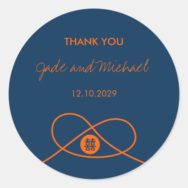 Double Xi Orange + Navy Knot Thank You Gift Label (Front)