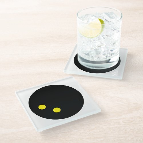 Double yellow dot squash ball square glass coaster