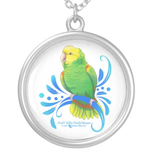 Double Yellow Headed Amazon Parrot Silver Plated Necklace