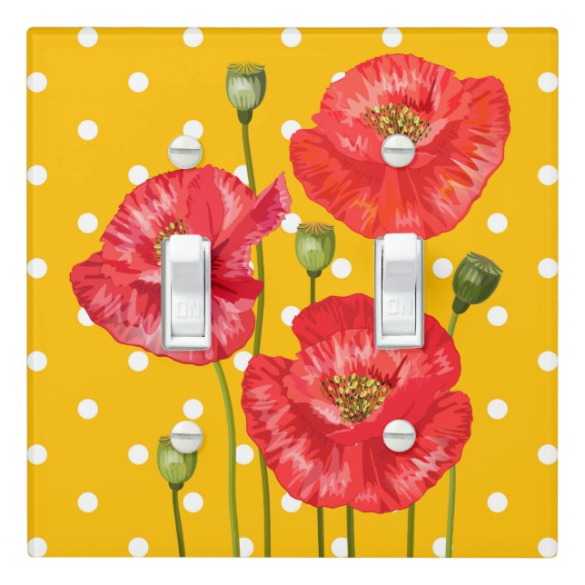 Double Yellow Polka Dots and Poppies Light Switch Cover (In Situ)