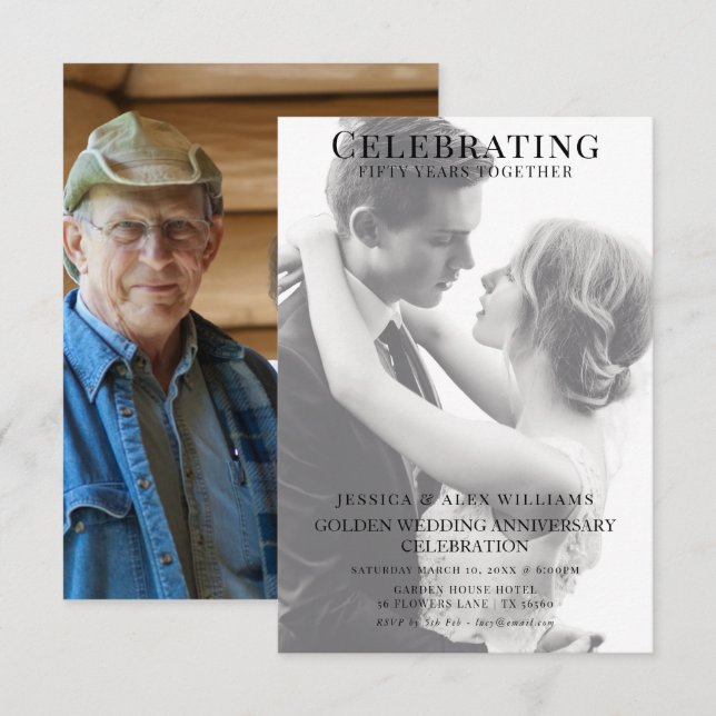 Double Young/Old Photo 50th Anniversary Invitation (Front/Back)