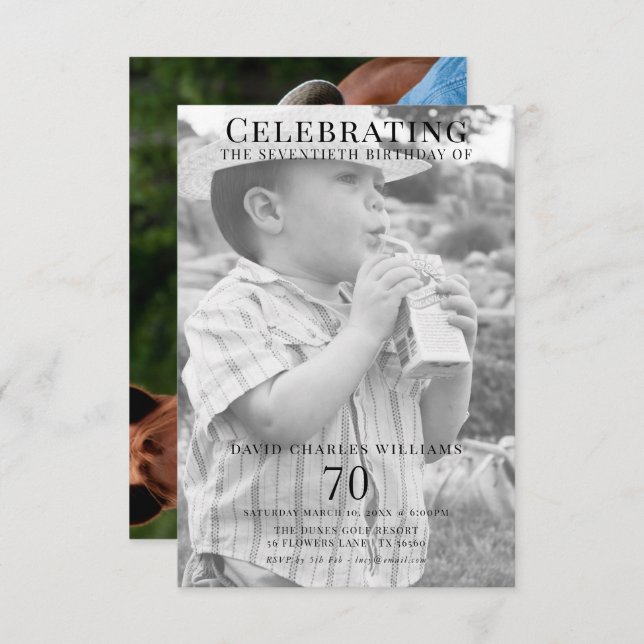 Double Young/Old Photo 70th Birthday Invitation (Front/Back)