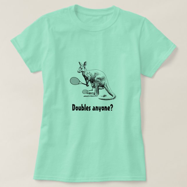 Doubles Anyone? Kangaroo Tennis T-Shirt (Design Front)