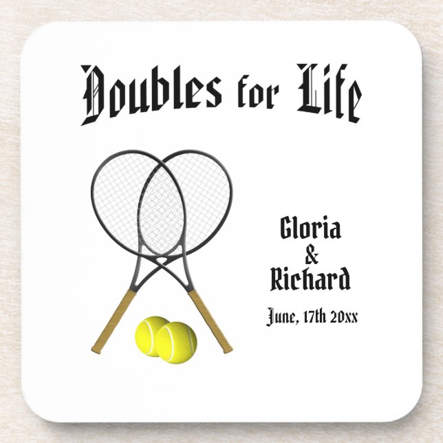 Doubles for  Life Tennis Wedding Beverage Coaster (Front)
