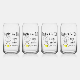 Doubles for Life Tennis Wedding Can Glass