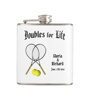 Doubles for  Life Tennis Wedding Flask